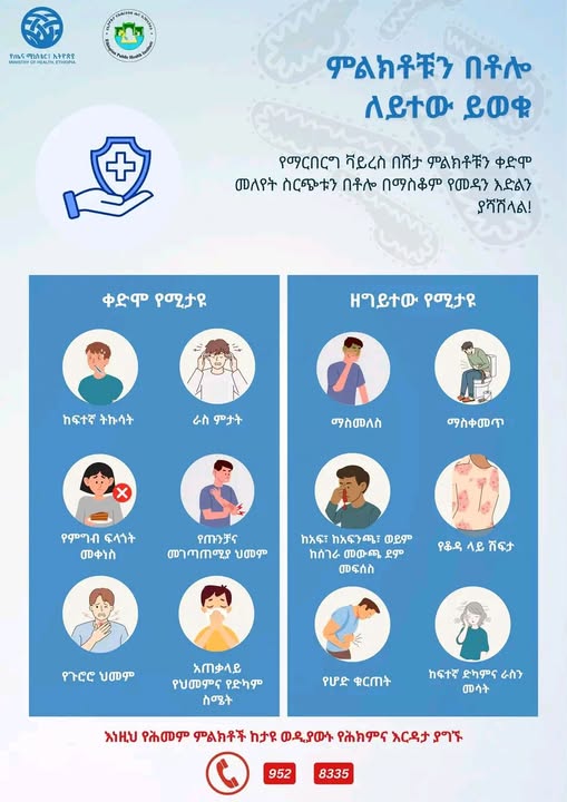 የማርበርግ ቫይረስ በሽታ ምልክቶቹን ቀድሞ መለየት ስርጭቱን በቶሎ በማስቆም የመዳን እድልን ያሻሽላል!